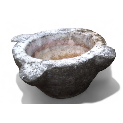 767 - A 19th century marble mortar, with four lugs, 41cm diam