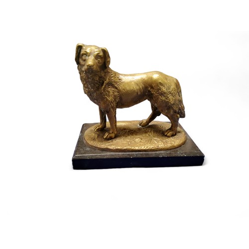 74 - English School, 19th century, a gilt bronze, of a hunting dog, rectangular base, 13cm high