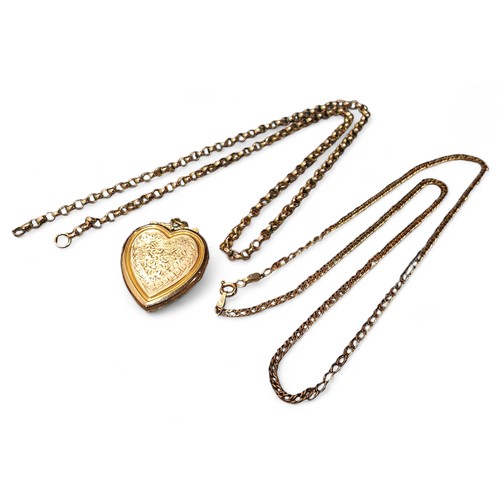 209 - A rose gold coloured metal belcher necklace, 6.06g; A 9ct gold curb necklace, 2.74g; a 9ct gold... 