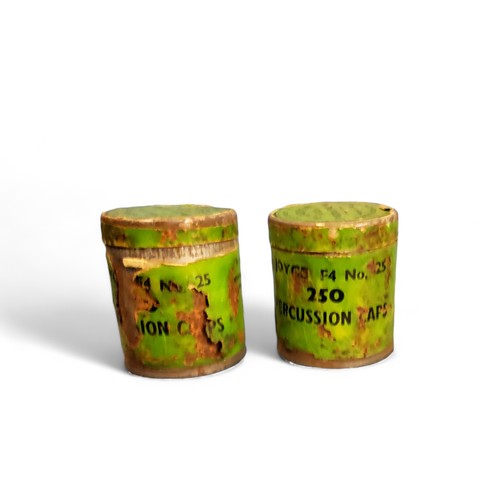 297 - A F. Joyce & Co. F4 No.25 250 percussion caps cylindrical tin, 4.25cm high;  another (2)