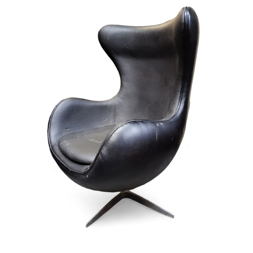 447 - A mid 20th century Egg Chair in the manner of Fritz Hansen, chrome X base, 104cm high, 71cm wide, 63... 