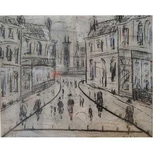 141 - Manner of L S Lowry, Northern Street, bears signature, dated 1961, pen and ink sketch, 26cm x 31cm