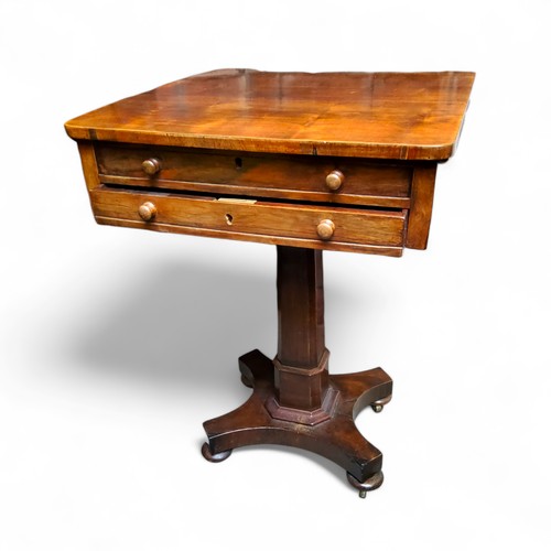 474 - A 19th century rosewood side table, hinged rounded rectangular top, incurved rectangular base, 70cm ... 