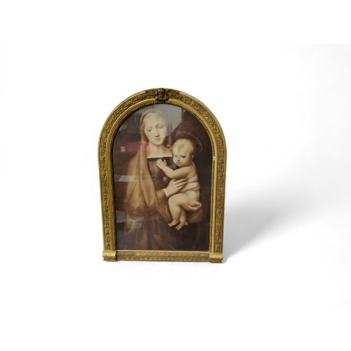 481 - After Filippo Lippi, Madonna and Child, 19th century print, Italian Renaissance Revival arch-top gil... 