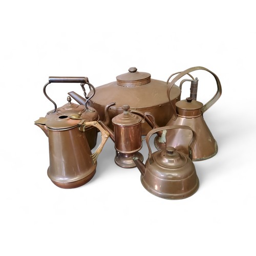 188 - A large copper hearth kettle, 43cm diam;   others, various