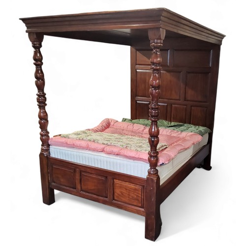 483 - A 19th century style tester bed, oversailing canopy with crossbanded fielded panneled details, confo... 