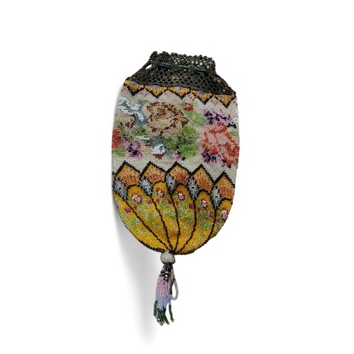 107 - A Victorian beadwork evening bag, 22cm long, c.1860