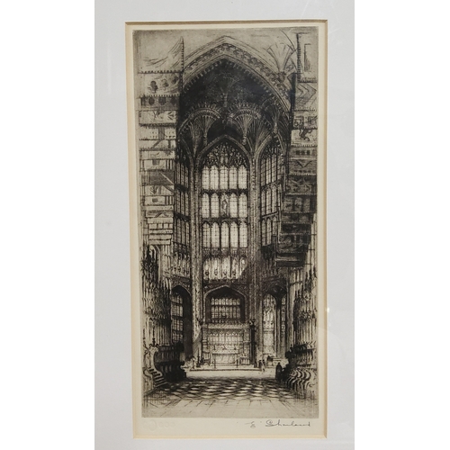 384 - Pictures and Prints - E. Shawland? Dry point etching of the Henry VII Chapel interior; other 19th ce... 