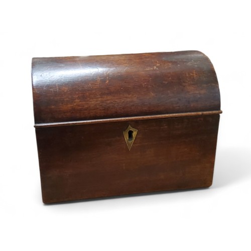 2 - A George III mahogany domed tea caddy, 18cm wide, 13cm high, c.1800