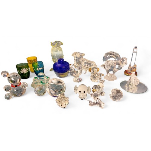 344 - Swarovski type crystal models - cats, train, hedgehog;  etc;  a Victorian vaseline vase;&n... 