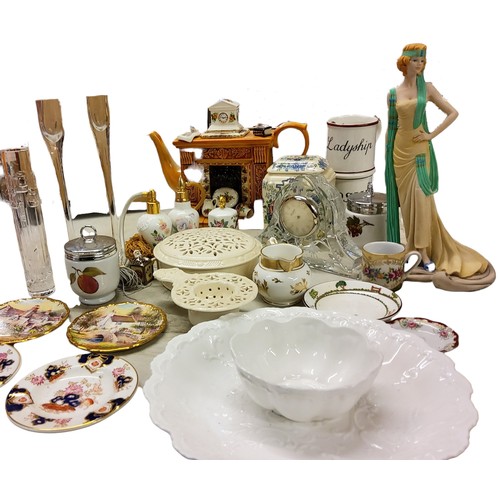 328 - Ceramics and Glass - a lead crystal Cascade clock;   Coalport Roaring Twenties figure;&nbs... 