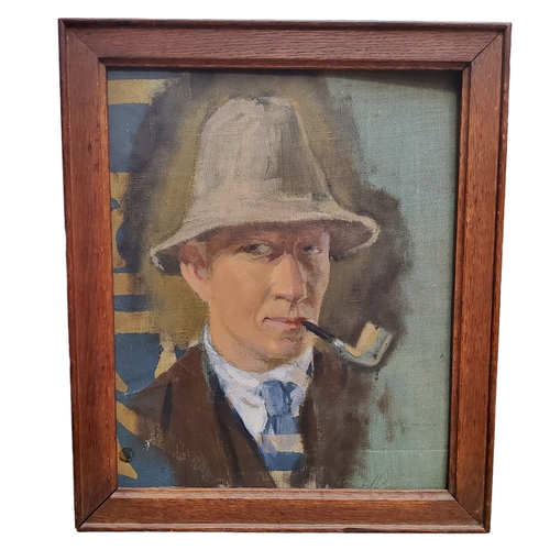 71 - Early 20th century English School, 'gentleman smoking a pipe', oil on canvas, 24cm x 29cm, framed