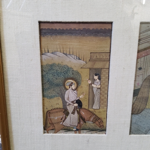 128 - Indian School (19th Century) Mughal On Horseback and another, miniatures on silk, framed