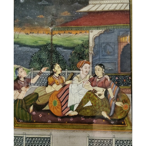 129 - Indian School (Early 20th Century), The Maharaja and His Hareem Amongst Temple Grounds, painting on ... 