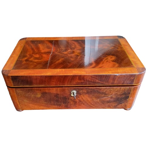 355 - A Victorian mahogany and satinwood crossbanded jewellery box, the interior with two lidded compartme... 