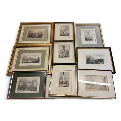 504 - Coloured Engravings - London  - Westminster Abbey;  Nelson Column;  Old London Bridge... 