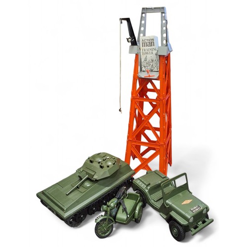 546 - Action Man - a Transport Command Scorpian Tank; a Training Tower, includes rope ladder, rope, e... 