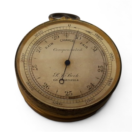 639 - A Victorian R J Beck compensated gilt metal pocket barometer,  c.1890