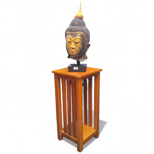 238 - A golden oak plinth/ two tier jardiniere stand, 70cm high x 32cm square