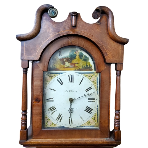 456 - A George III oak and mahogany crossbanded longcase, John Wilson, Sheffield, for restoration, c.1800,... 