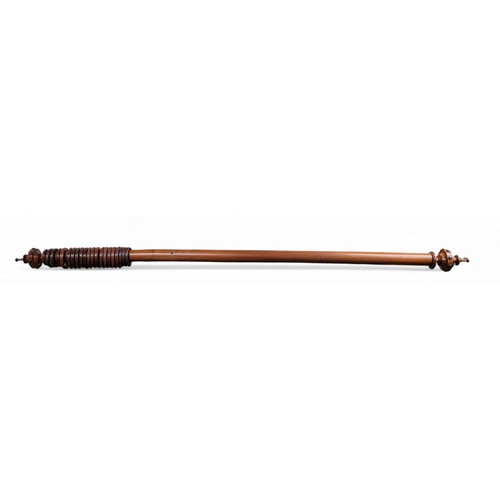 632 - A Victorian country house mahogany curtain pole, with twenty rings, 241cm long, c.1840