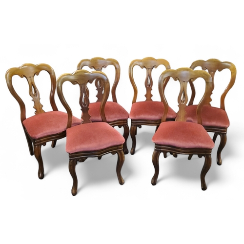 470 - A set of six 'Victorian' dining chairs, shaped balloon back serpentine drop-in seats, cabriole legs,... 