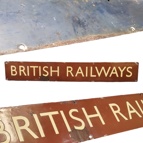 495 - Railwayana - a British Railways enamel header sign with cream text on a brown ground, 10cm x 68.5cm