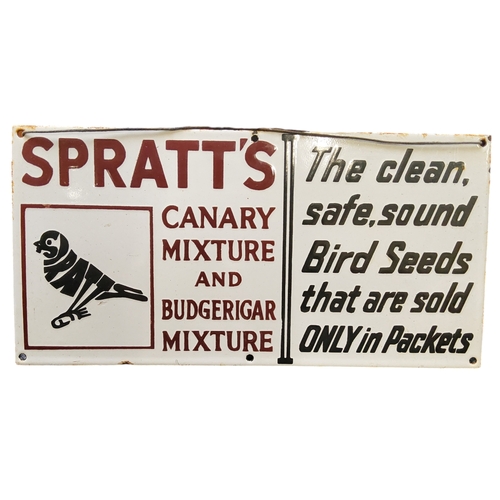 499 - Advertisement -  a mid 20th century enamel advertising sign `Spratt`s canary mixture and budger... 