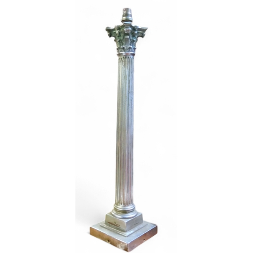 383 - A substantial silverplated Corinthian column table lamp base, weighted stepped base, 65cm high