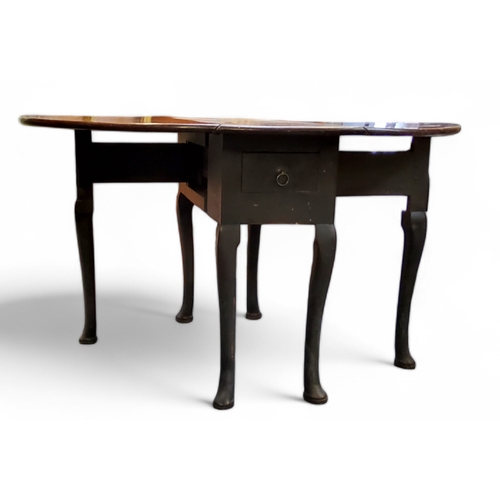 385 - A George III painted mahogany oval drop leaf gateleg table, small drawer to frieze, cabriole legs, F... 