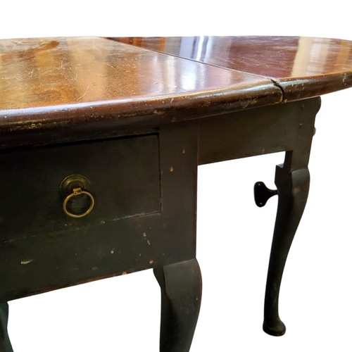 385 - A George III painted mahogany oval drop leaf gateleg table, small drawer to frieze, cabriole legs, F... 