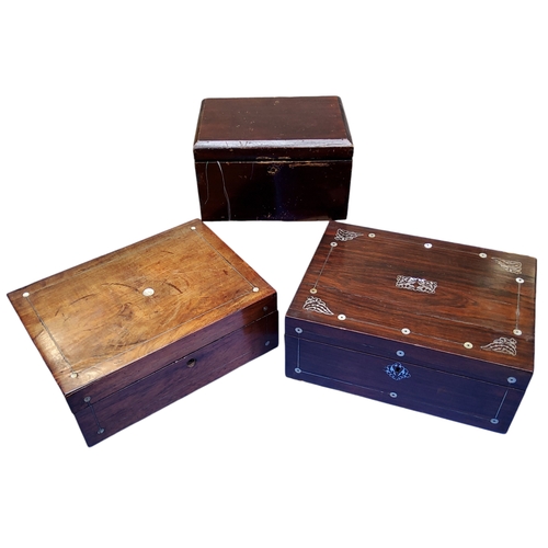 262 - Boxes & Objects - a Victorian rosewood and mother of pearl work box; another two walnut and stai... 