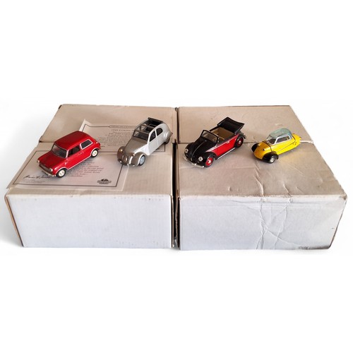 701 - Matchbox Dinky VEM02-M Austin Seven Mini, two boxed, one loose; two VEM03-M Citreon 2CV 1949, both b... 