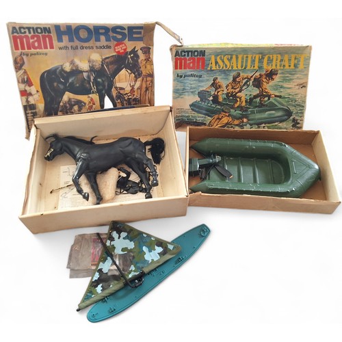 719 - An Action Man horse with Full Dress Saddle, incomplete, in original poor box; an Action Man Assault ... 