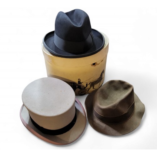 289 - An Austin Reed  black Hamberg, cardboard hat box;   a grey felt tophat; Handbags - Wa... 