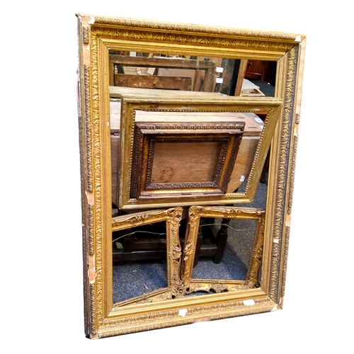 416 - Five 19th century gilded picture frames, decorative distressed condition, the largest measuring 108c... 