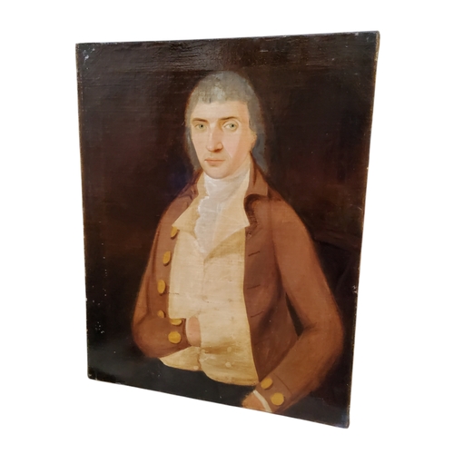 436 - 19th Century English School, A naive portrait of a Georgian gentleman of title, oil on canvas, 77cm ... 