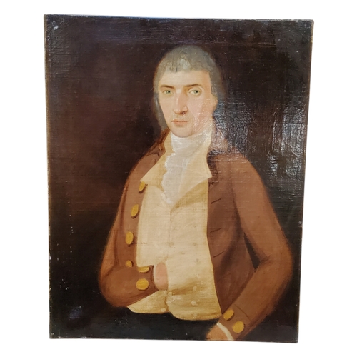 436 - 19th Century English School, A naive portrait of a Georgian gentleman of title, oil on canvas, 77cm ... 