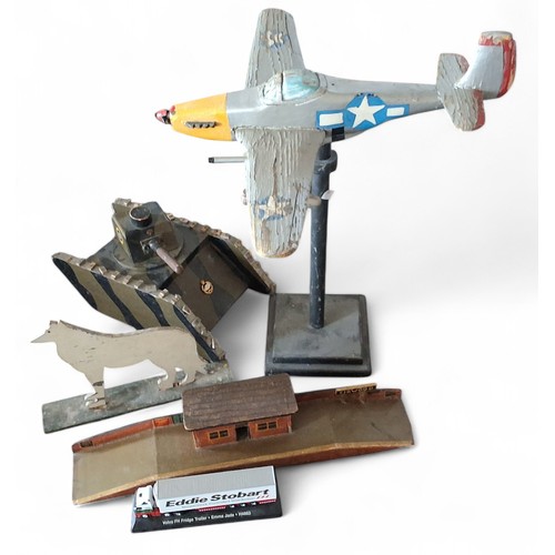 744 - A scratch built wooden model of a P51 Mustang (af); a scratch built wooden model of WWI Churchill ta... 