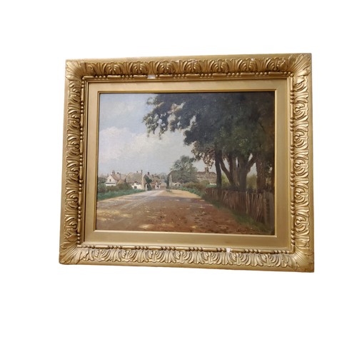 545 - Lewis Doel, early 20th century, Country Lane, with trees and cottages, signed, dated 1910, oil on ca... 