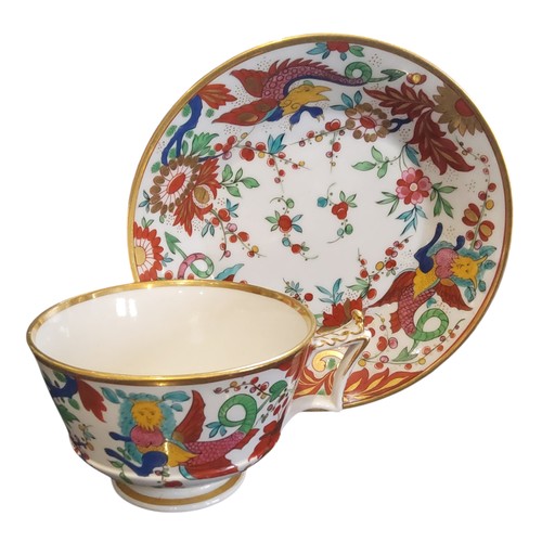 127 - A rare Barr Flight & Barr Worcester teacup and saucer painted with a mythical beasts, in the Kak... 