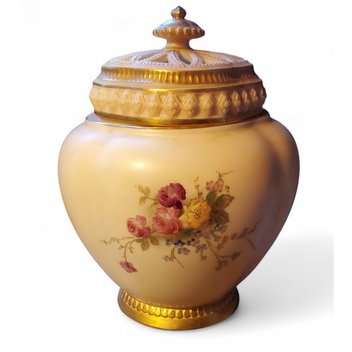 130 - A Royal Worcester lobed ovoid pot pourri vase and cover, printed and painted with colourful spring f... 