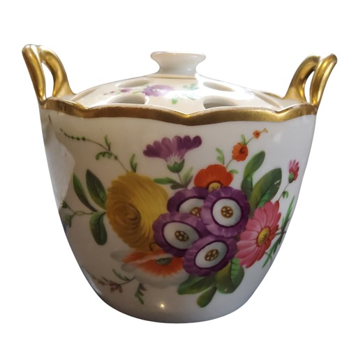 85 - A Wedgwood porcelain two handled basket shaped pot-pourri and cover, painted with sprays and sprigs ... 