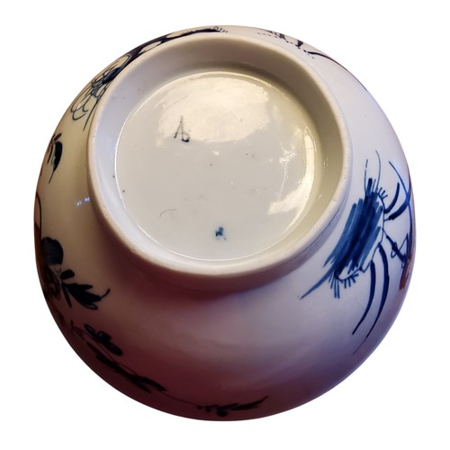 141 - A Worcester Warbler pattern slop bowl,  painted in underglaze blue, the verso with holed rock and zi... 