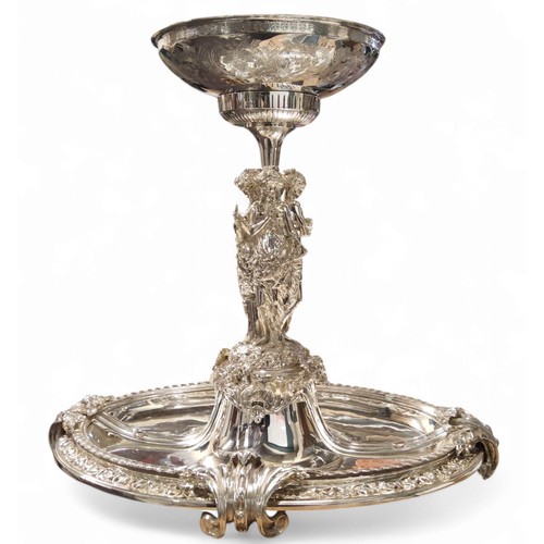 20 - A large and impressive Christofle E.P.N.S. table centrepiece, the bowl engraved and chased with stif... 