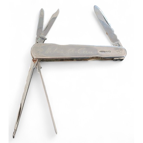 557 - Master Cutler interest - a silver multi-tool pocket knife, signed SS57 (Stan Shaw) to inside brass l... 