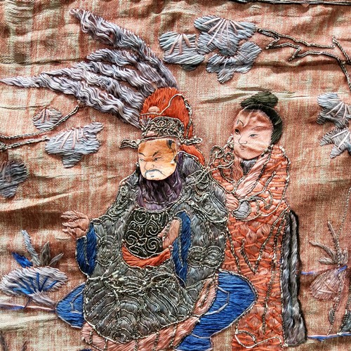 231 - Oriental Textiles - a Chinese silk embroidery wall hanging, 166cm x 125cm