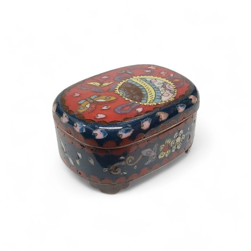 232 - A Japanese Meiji period cloisonne enamel pot and cover, 4cm x 7cm x 5cm c.1880