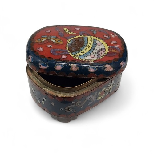 232 - A Japanese Meiji period cloisonne enamel pot and cover, 4cm x 7cm x 5cm c.1880