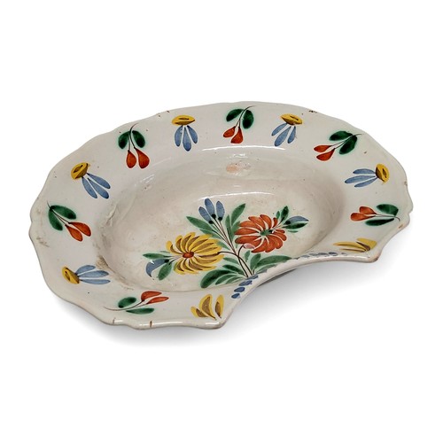 659 - A French faience barbers bleeding bowl, 7cm x 27cm x 21cm